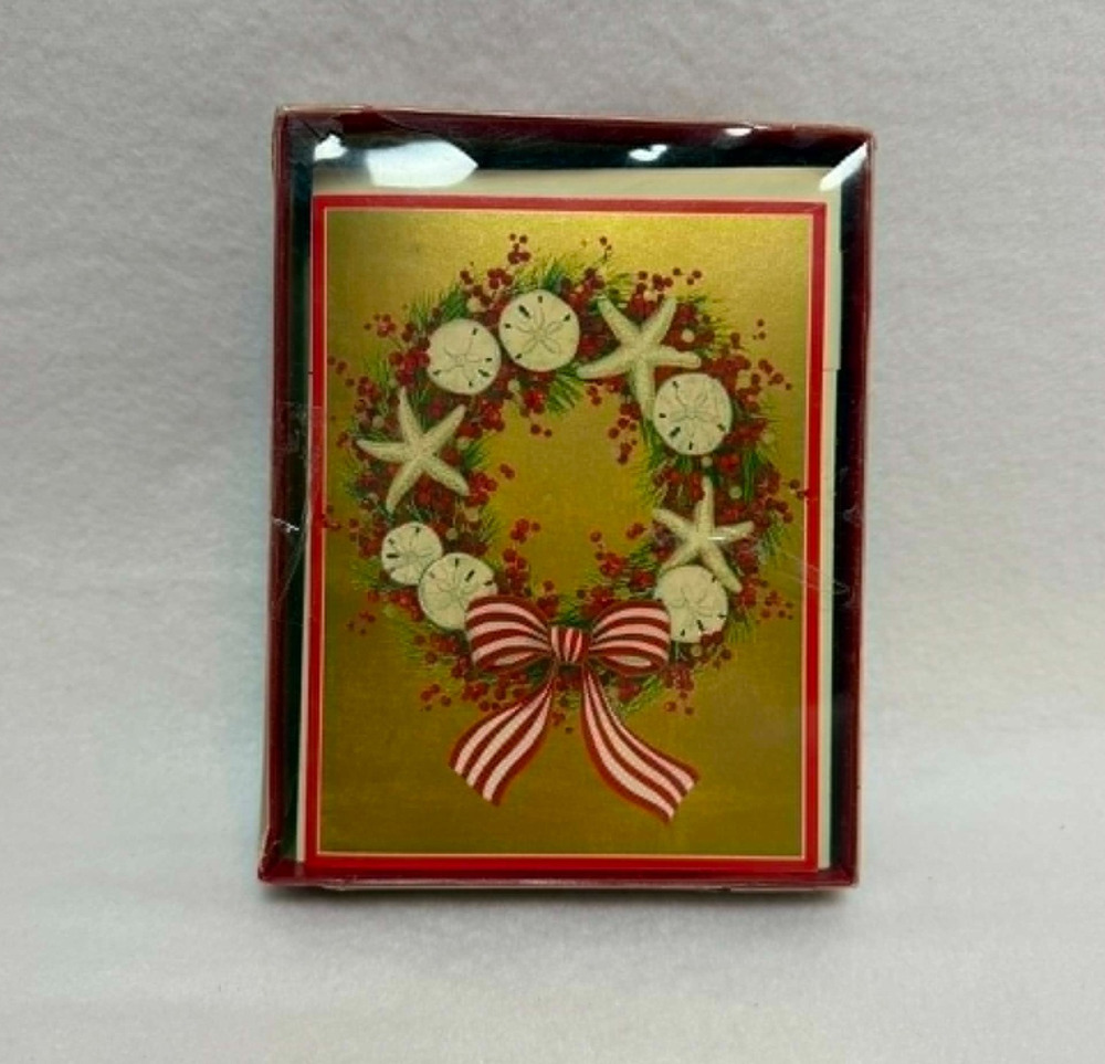 Caspari Vintage Christmas Holiday Cards pack of 16 Coastal Beach Seashells